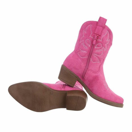 Dames cowboy enkellaarzen / western laarsjes suède-look - fuchsia roze