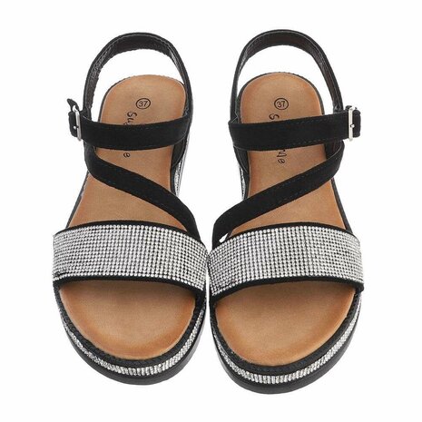 Dames sandalen met strass - zwart