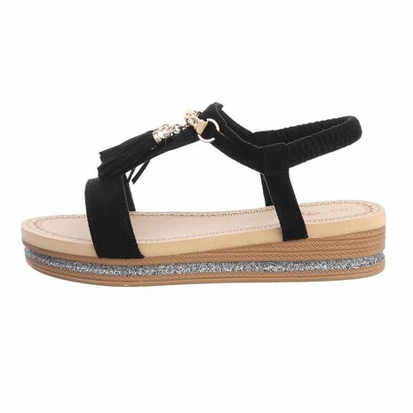 Dames sandalen met kwastje - zwart