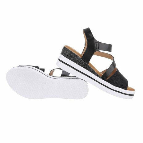 Dames wedge sandalen met sleehakken - zwart / zebra