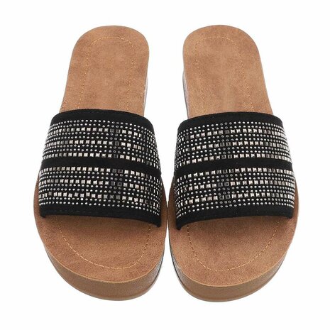 Dames slippers met strass - zwart