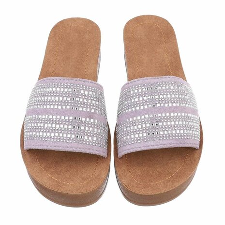 Dames slippers met strass - lila / paars