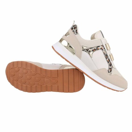 Dames sneakers / lage gympen met klittenband - beige panter