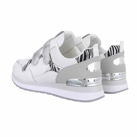Dames sneakers / lage gympen met klittenband - wit zebra