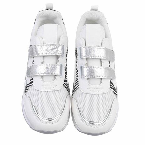 Dames sneakers / lage gympen met klittenband - wit zebra