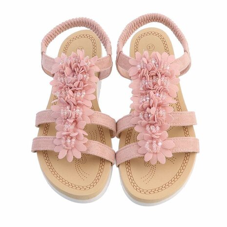Dames sandalen met bloemen - roze
