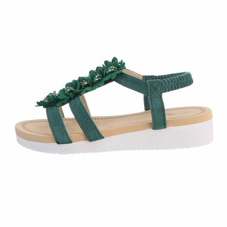Dames sandalen met bloemen - groen