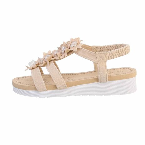 Dames sandalen met bloemen - beige