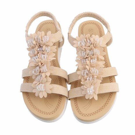 Dames sandalen met bloemen - beige