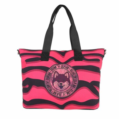 Dames grote schoudertas / shopper tas met Shiba Inu hond - fuchsia roze