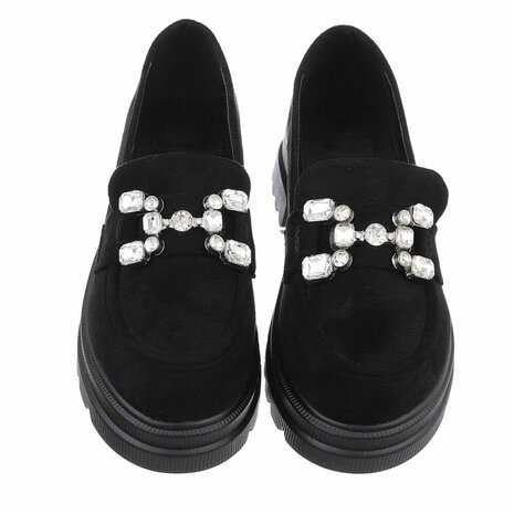 Dames loafers / lage instappers met strass - zwart