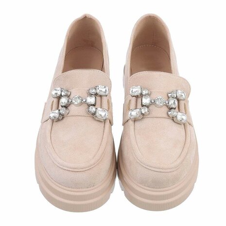 Dames loafers / lage instappers met strass - beige