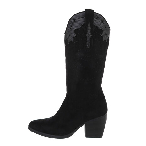 Dames cowboy laarzen / hoge western boots suède-look - zwart