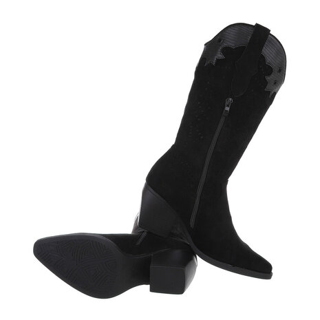 Dames cowboy laarzen / hoge western boots suède-look - zwart
