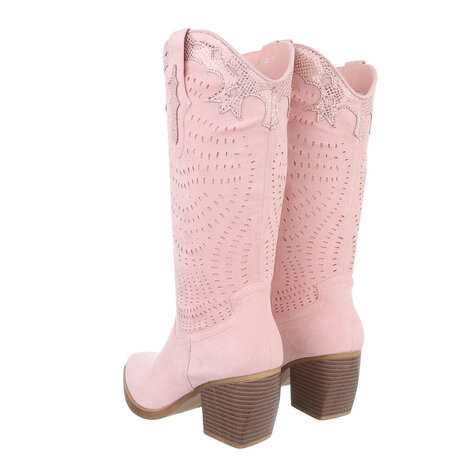Dames cowboy laarzen / hoge western boots suède-look - roze
