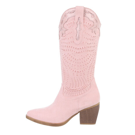 Dames cowboy laarzen / hoge western boots suède-look - roze