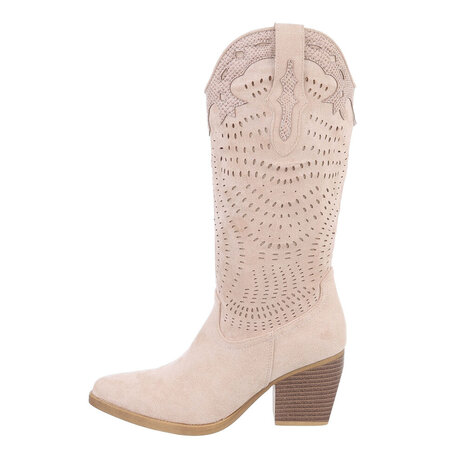 Dames cowboy laarzen / hoge western boots suède-look - beige