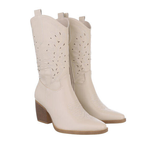 Dames cowboy laarzen / halfhoge western laarsjes - beige