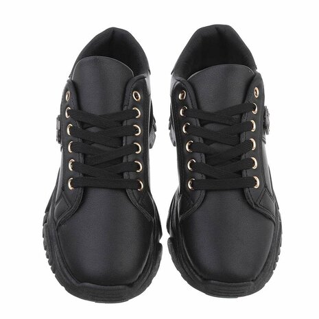 Dames chunky sneakers met dikke zolen - zwart