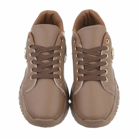 Dames chunky sneakers met dikke zolen - bruin