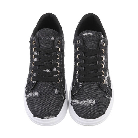 Dames denim sneakers / gympen van spijkerstof - zwart