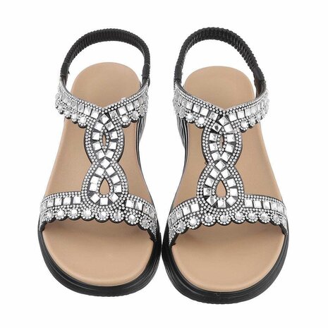 Dames sandalen met strass - zwart