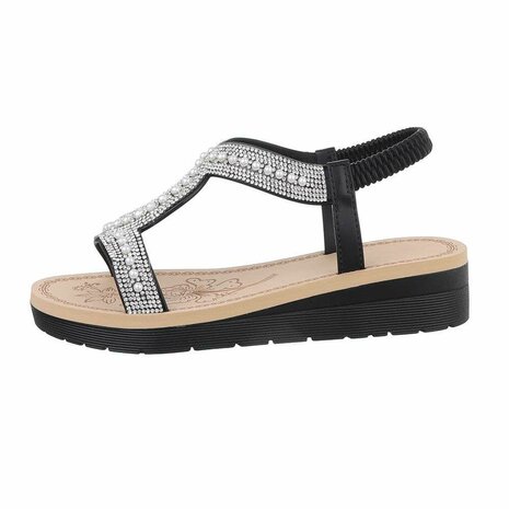 Dames sandalen met strass - zwart