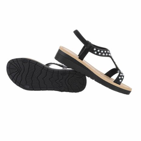 Dames sandalen met parels - zwart
