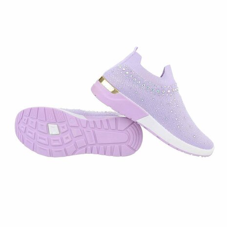 Dames instap sneakers / slip-on instappers met strass - lila paars