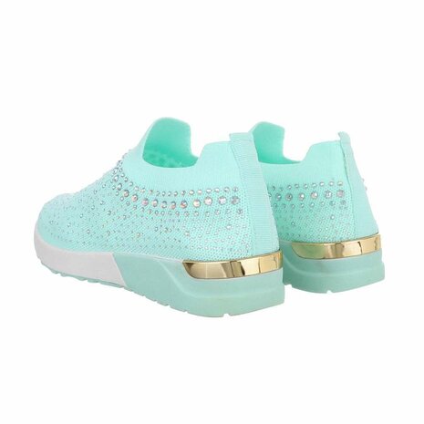 Dames instap sneakers / slip-on instappers met strass - licht turquoise / aqua