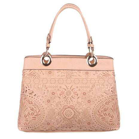 Dames tas / handtas middelgroot met bloemen - beige