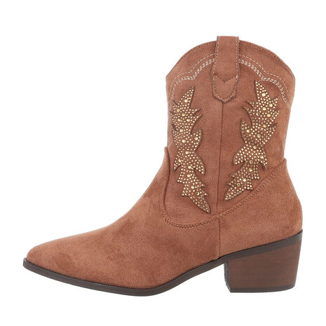 Dames cowboy enkellaarzen / western laarsjes met strass - camel / bruin