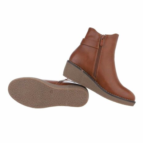 Dames wedge enkellaazen / laarsjes met sleehakken - camel bruin