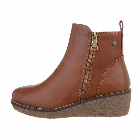 Dames wedge enkellaazen / laarsjes met sleehakken - camel bruin