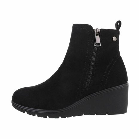 Dames wedge enkellaazen / laarsjes met sleehakken suède-look - zwart