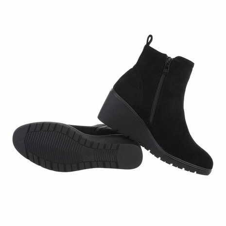 Dames wedge enkellaazen / laarsjes met sleehakken suède-look - zwart
