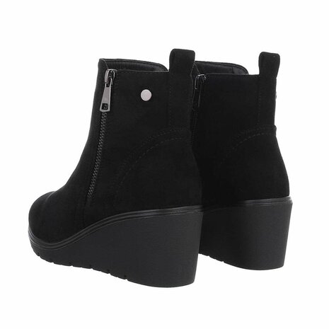 Dames wedge enkellaazen / laarsjes met sleehakken suède-look - zwart