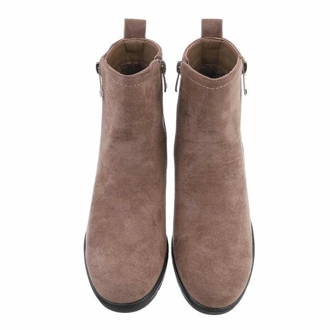 Dames wedge enkellaazen / laarsjes met sleehakken suède-look - lichtbruin khaki