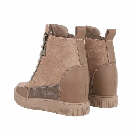 Dames wedge sneakers met sleehakken - khaki / lichtbruin