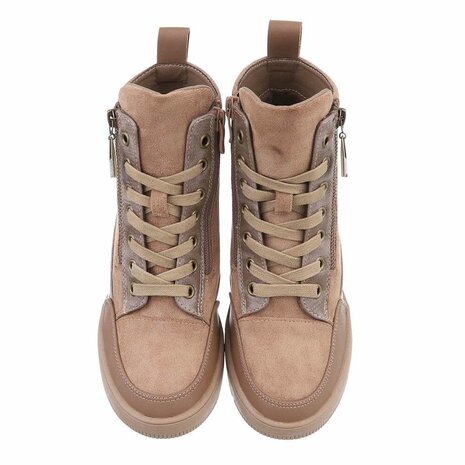 Dames wedge sneakers met sleehakken - khaki / lichtbruin