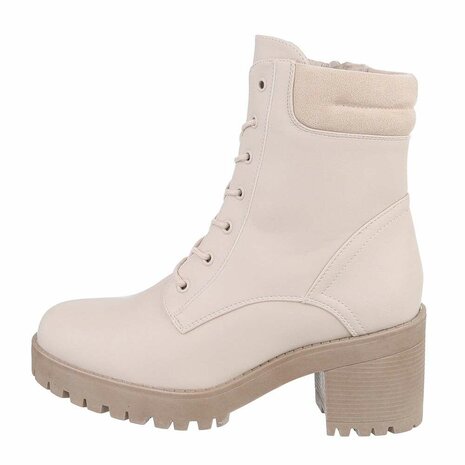 Dames veterlaarzen / laarsjes met veters - beige