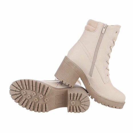 Dames veterlaarzen / laarsjes met veters - beige