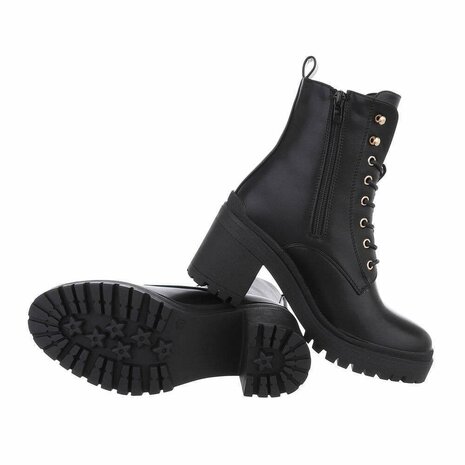 Dames veterlaarzen / laarsjes met veters - zwart