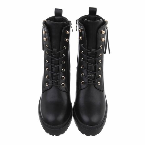 Dames veterlaarzen / laarsjes met veters - zwart