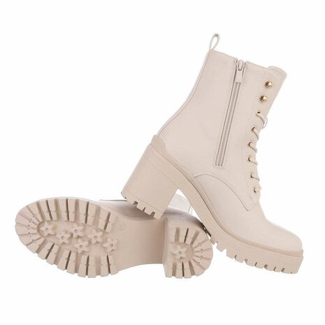 Dames veterlaarzen / laarsjes met veters - beige