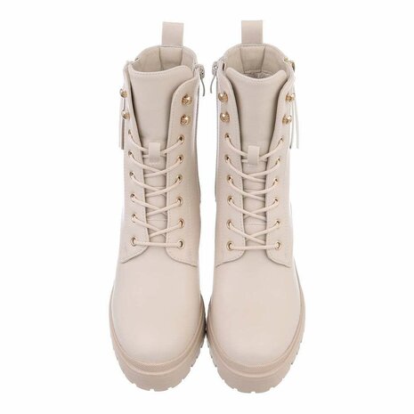 Dames veterlaarzen / laarsjes met veters - beige