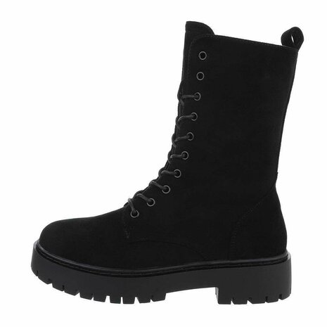 Dames enkellaarzen / veterboots laarsjes suède-look - zwart