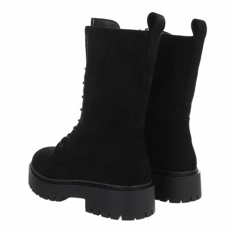 Dames enkellaarzen / veterboots laarsjes suède-look - zwart