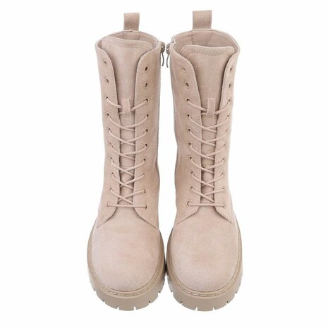 Dames enkellaarzen / veterboots laarsjes suède-look - beige