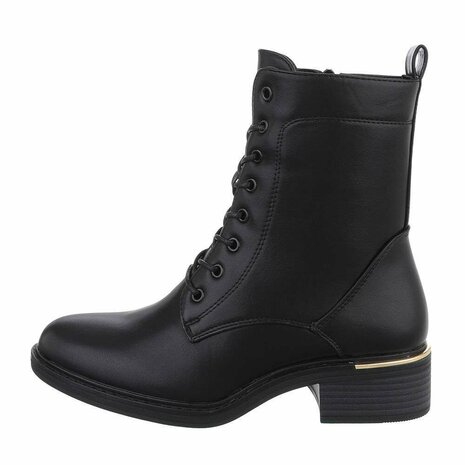 Dames enkellaarzen / veterboots laarsjes - zwart